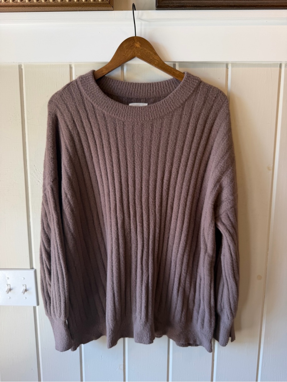 aerie Ribbed Mauve Crewneck Sweater Oversized Size Small